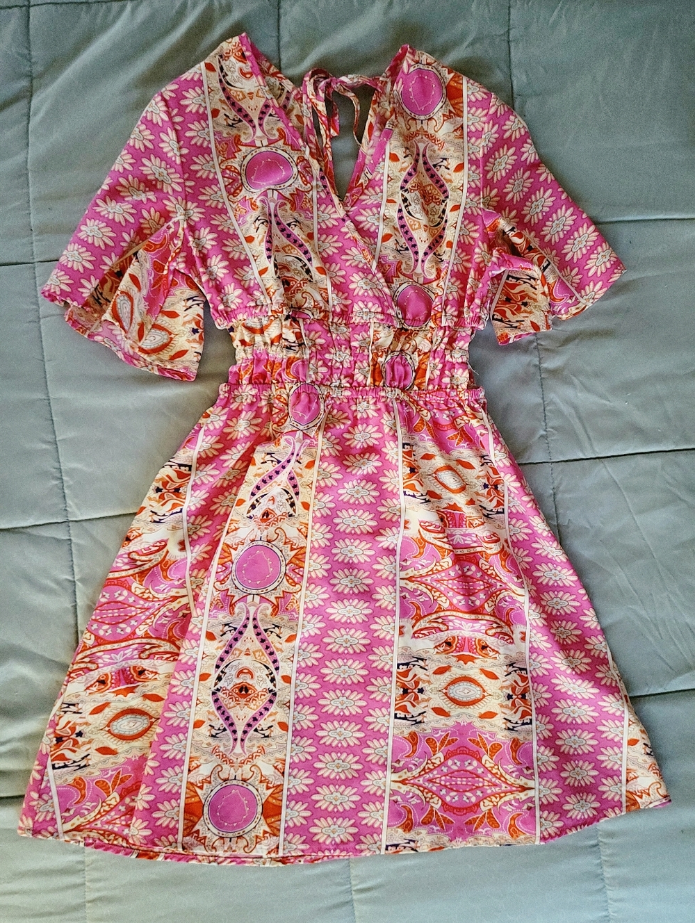 SHEIN Pink Floral Paisley V-Neck Dress Size Small
